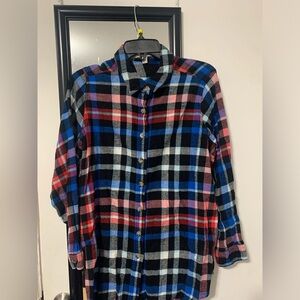 Multicolor Long Sleeve Plaid Shirt, w/ Buttons